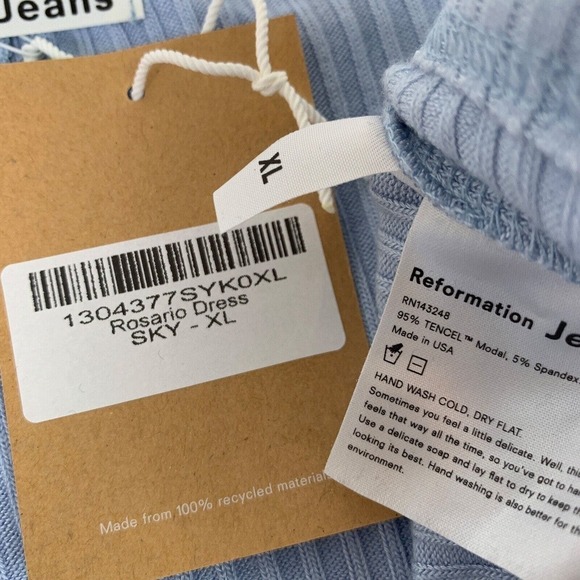 Reformation Rosario Ribbed Knit Mini Dress XL Sky Blue Long Sleeve Stretch - Picture 10 of 11